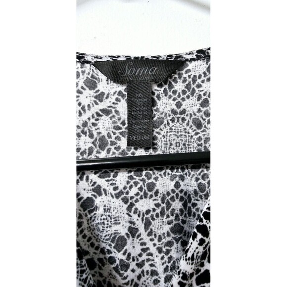 SOMA Intimates Black White Soft Flowwy Short Sleeve  Blouse / Night Shirt (M) - Picture 2 of 3